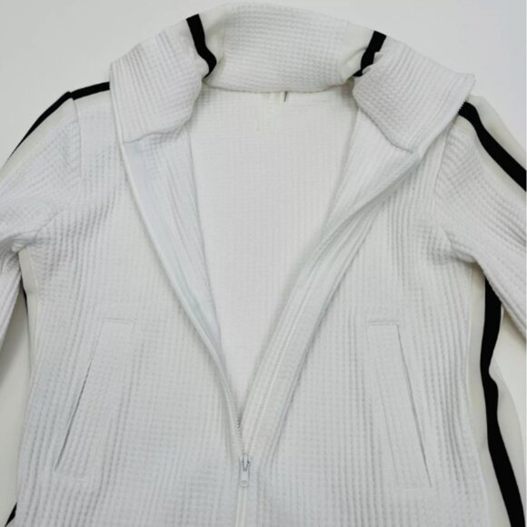 Norma Kamali White Waffle Knit Side Stripe Track Jacket Small Zip Up S/36 - Picture 7 of 14